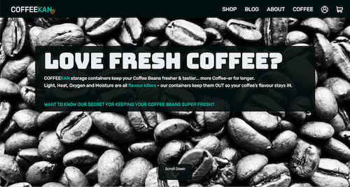 screenshot of coffee cannister website