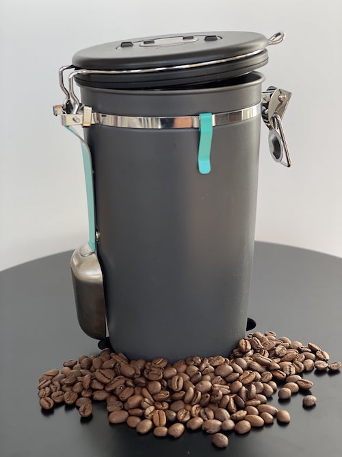 coffee cannister with beans